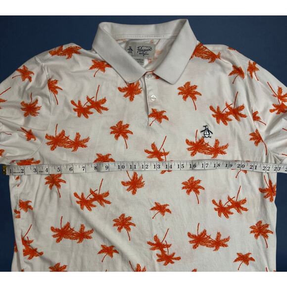 Original Penguin Men’s XL Polo Shirt White Orange Palm Tree Print 100% Cotton - Picture 11 of 13